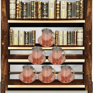 Akber Vintage Handmade Polished Metal Oval Tea Cup Saucer Set 6 Pieces <b>Small</b> Plates Halloween New Year Gift Home - Product Image 2