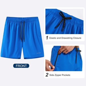 Pantalones cortos de estilo urbano de moda para hombre, color azul, con cintura cómoda y movimiento fácil, pantalones cortos informales de inspiración atlética para hombre - Product Image 5