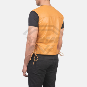 Chaleco de Motociclista de Cuero Marrón para Hombre, Personalizado por el Fabricante, Sin Mangas, Prenda Exterior de Cuero Genuino para Motociclistas, Chaleco para Club - Product Image 2