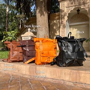 Solid Genuine <b>Leather</b> Roll Top <b>Backpack</b> Thick Cowhide <b>Leather</b> Rucksack For Heavy Duty Travel Business Bag LRTB-0135B - Product Image 6