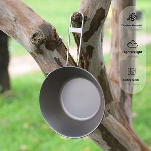 Bol de cuisson en titane pur pour l'extérieur, ustensile de camping pour faire bouillir de l'eau, fournitures de camping, poignée pliable, vaisselle portable pour pique-nique - Product Image 3