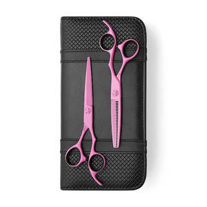 Tijeras de Corte de Pelo Rosadas Premium y Tijeras de Entresacar, Combo de Acero Inoxidable Afilado, Diseño Ergonómico, Herramientas Profesionales para Salón de Belleza - Product Image 1
