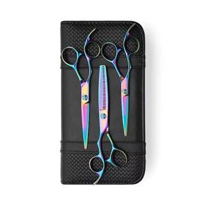 Ensemble de ciseaux à cheveux arc-en-ciel en acier inoxydable, ciseaux à effiler à long manche pour droitiers, usage professionnel en salon - Product Image 6