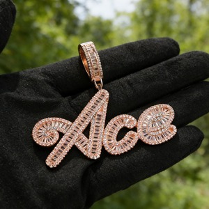 Rose Gold Plated Moissanite Letter <b>Pendant</b> Baguette Cut Channel Setting Luxury Themed Charm Everyday Wear <b>Initial</b> Letter <b>Pendant</b> - Product Image 1