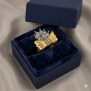 Vintage 925 Silver <b>Gold</b> Plated Bow-Style Ring Pave Cute Trendy Custom Romantic Moissanite Engagement Wedding Party Girlfriend - Product Image 2