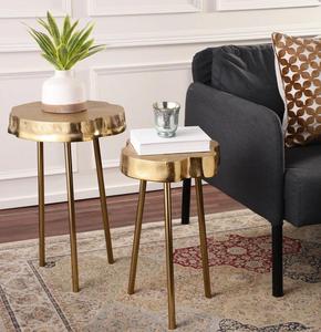 Modern <b>Gold</b> Metal Side <b>Tables</b> with Scalloped Tops Contemporary Living Room Accent Furniture - Product Image 1