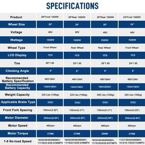 Kit de Bicicleta Eléctrica de 26 Pulgadas y 1500W con Neumáticos Negros, Piezas de Modificación para Bicicleta - Product Image 4