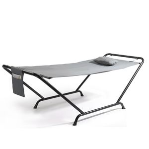 Amaca da Esterno Resistente Autoportante 550 libbre con Cuscino Morbido e Borsa Portaoggetti Grigia - Product Image 1