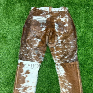 Natural Print Brown White Genuine <b>Leather</b> Hairon Pant Men's Hip Hop Winter Elastic Waist - Product Image 2