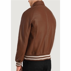 Blouson aviateur en cuir marron pour homme, manches longues, coupe-vent, style automne, design et look différents, veste respirante pour homme, en cuir. - Product Image 4