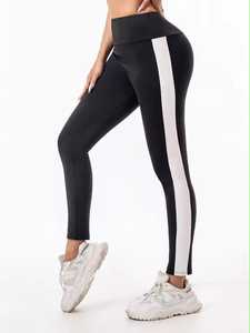High Waist Breathable Lightweight Eco-Friendly Black <b>White</b> <b>Women's</b> Full Length Knitted Stretch Sporty Yoga <b>Leggings</b> - Product Image 4