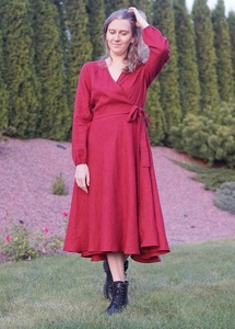 New Arrival Cotton Midi A-Line Wrap <b>Dress</b> with Long Sleeves Summer Formal Wedding Guest <b>Dress</b> for Women - Product Image 3