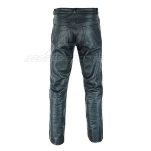 Men's Genuine Leather Slim Fit Straight Mid Waist Dark Wash Casual <b>Pants</b> Eco-Friendly Breathable Quick Dry Lightweight Trendy - Product Image 2