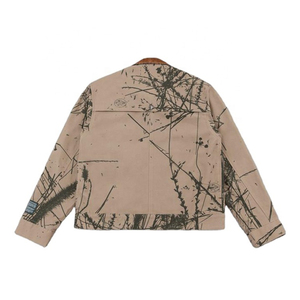 Veste à imprimé graphique personnalisé avec col en velours côtelé, multi-poches, streetwear décontracté, vêtement d'extérieur unisexe, confort optimal - Product Image 2