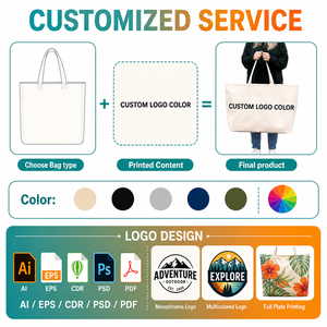 Eco Friendly Custom Embroidery Logo Oversized Medium Cotton Canvas Shoulder <b>Tote</b> <b>Bag</b> with Zipper and Buttons - Product Image 3