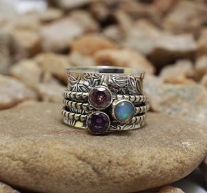 Natural Ethiopian Opal <b>Spinner</b> <b>Ring</b> 925 Sterling <b>Silver</b> Handmade Anxiety Fidget <b>Ring</b> Jewelry - Product Image 2