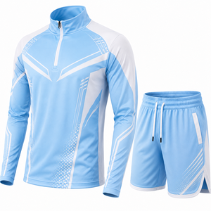 Men's Quarter-Zip Pullover Shorts <b>Set</b> Digital Printing 100% Polyester <b>Knitted</b> Breathable Quick Dry Casual - Product Image 1