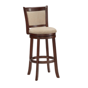 Taburete Giratorio de Madera de Teca con Asiento Tapizado en Lino, Silla Moderna de Altura Media para Barra, Mueble de Interior - Product Image 1