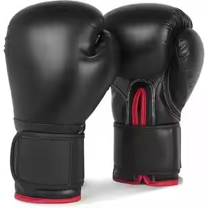 Gants de boxe noirs avec accents rouges, fermeture Velcro, sangle de poignet réglable pour l'entraînement - Product Image 5