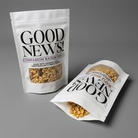 Pochette refermable personnalisée avec fermeture éclair pour granola et flocons d'avoine, sac d'emballage refermable de qualité alimentaire blanc avec fenêtre transparente