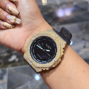 Montre analogique à quartz avec cadran noir en moissanite, style hip-hop, boîtier en acier inoxydable, bracelet en caoutchouc, unisexe - Product Image 4