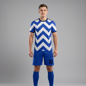 Premium Custom logo Chevron Pattern Soccer uniform Set Bold Blue and White Sublimated Football Uniform - Product Image 4