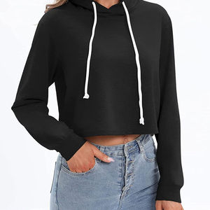 Custom Womens Crop <b>Hoodie</b> Cotton Fleece Regular Fit Embroidered Streetwear Sweatshirt Manufacturer - Product Image 4