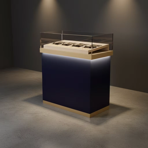 Glass Top Retail Display <b>Counter</b> Showcase Table LED Lighting Wooden Base Storage Cabinet Jewelry Optical Store Design - Product Image 2