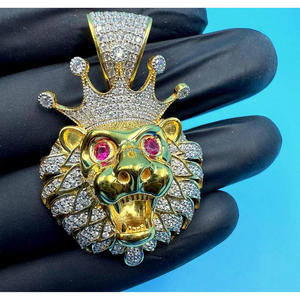 Pendentif animal design avec diamants de laboratoire sertis à la main, collier statement personnalisé style hip-hop - Product Image 1