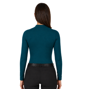 Chemise de sport pour femme, couleur vert-bleu, à manches longues, pour l'équitation, entraînement équestre, avec fermeture éclair quart de tour, extensible, respirante, haute performance - Product Image 2