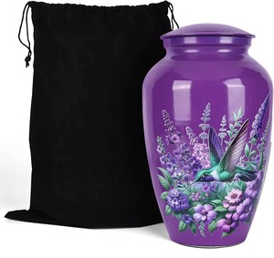 Magnifiques urnes funéraires blanches à fleurs pour cendres humaines, ensemble d'urnes funéraires de grande taille pour cendres d'adultes, urne décorative à fleurs bleues - Product Image 3