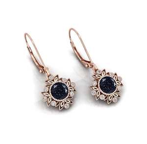 Pendientes de Aro de Piedra Arenisca Azul, Plata de Ley 925, Chapados en Oro de 14K, Joyería Clásica para Mujer, Certificación IGI, para Fiestas - Product Image 5