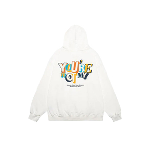 Sweat à capuche blanc surdimensionné pour femme avec imprimé lettres colorées au dos, en coton tricoté respirant, style automne - Product Image 2