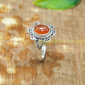 Anillo de Piedra Preciosa Cornalina Naranja Natural Hecho a Mano, Diseño Floral Vintage, Anillo Ajustable de Plata de Ley 925, Cabujón Ovalado - Product Image 6