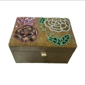 Polished Wood Crafts <b>Seed</b> Beads Beaded Embroidery Wine Box Gift Organizer Handmade Embroidered <b>Storage</b> Case - Product Image 3