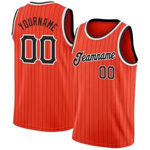 Camiseta de baloncesto auténtica personalizada con rayas naranjas y negras, camiseta deportiva personalizada con nombre del equipo y número cosidos - Product Image 1