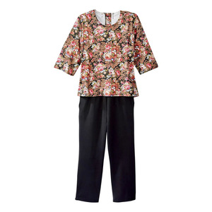 Combinaison élégante pour femme avec haut en dentelle et ensemble de blouses bleues à motif vague pour femme avec manches 3/4 et pantalon uni pour l'hôpital - Product Image 4