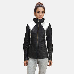 Chaqueta de moda oscura para mujer, chaqueta corta con cremallera y bolsillos, abrigo de cuero a la moda, atuendo con solapa para mujer, ropa de estilo femenino. - Product Image 1