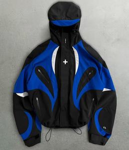Chaqueta Deportiva Negra con Capucha para Hombre, Resistente al Viento, con Costuras Azules y Blancas y Cremallera Frontal, Corte Regular, para Otoño - Product Image 4