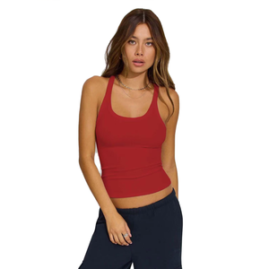 Débardeur tricoté respirant et séchant rapidement pour femme, col montant, logo frontal, amincissant, idéal pour la course, le yoga et le sport - Product Image 1