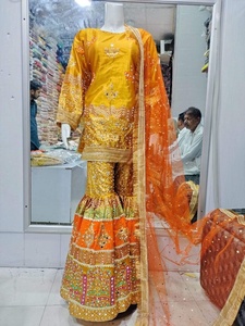2022ตาข่ายผ้าไหมปากีสถานปักมุก gharara แบบดั้งเดิมชาติพันธุ์ salwar kameez บล็อกพิมพ์ลายสำหรับปาร์ตี้ - Product Image 3