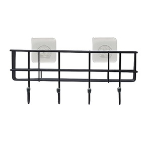 Estante de Almacenamiento de Hierro con 4 Ganchos, Organizador de Pared para Baño y Cocina, Estante de Almacenamiento de Metal Negro para Decoración del Hogar - Product Image 2