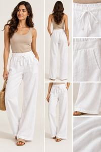 Ensemble deux pièces décontracté en coton premium : pantalon ample taille mi-haute à jambe large et débardeur blanc - Collection en gros du fabricant - Product Image 3