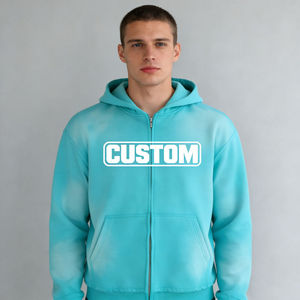 Wholesale Men's Turquoise <b>Zip</b>-Up <b>Hoodie</b> Regular Fit Cotton French Terry Casual Hooded Sweatshirt with Front <b>Pocket</b> Winter Wear - Product Image 4