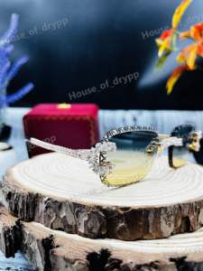 Gafas de sol sin montura con incrustaciones de diamantes, montura de plata 925 con diamantes de moissanita VVS de corte pera, corte único en la lente, gafas de moda unisex. - Product Image 4