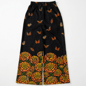 Printed Floral Butterfly Women Black Wide Leg Pants <b>Elastic</b> <b>Waist</b> Casual Loose <b>Trousers</b> For Sale - Product Image 1