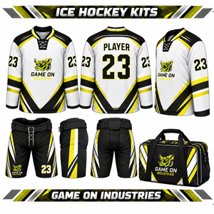 Kit complet de vêtements de sport professionnels pour équipes, comprenant maillot de hockey sur glace et pantalon de protection, avec logo personnalisé, pour la vente en gros. - Product Image 1