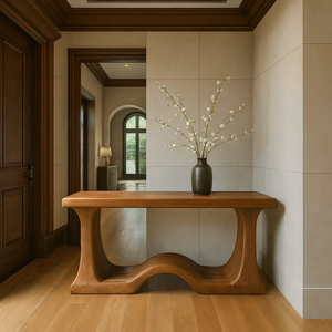 Table console en bois massif à bord naturel, mobilier rustique, décoration, cadeau de pendaison de crémaillère, table console sculpturale moderne en bois massif - Product Image 5