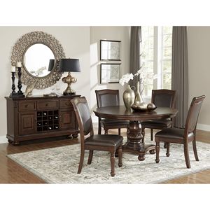 Tavolo da Pranzo Rotondo Tradizionale con Base a Piedistallo, Finitura in Ciliegio Marrone, Elegante Arredamento per Sala da Pranzo - Product Image 6