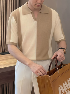 Camiseta de Verano de Manga Corta para Hombre, Estilo Casual, Deportivo, Vintage, con Rayas en Contraste, Servicio OEM - Product Image 2